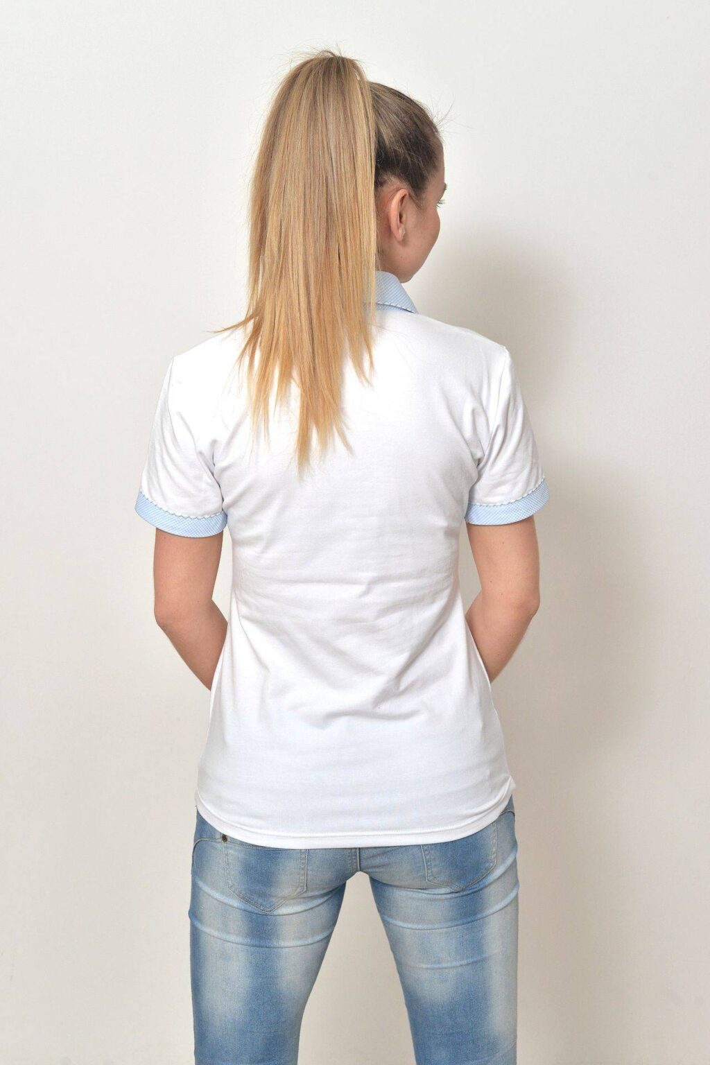 Dámská polokošile bílá, světlemodrý límeček