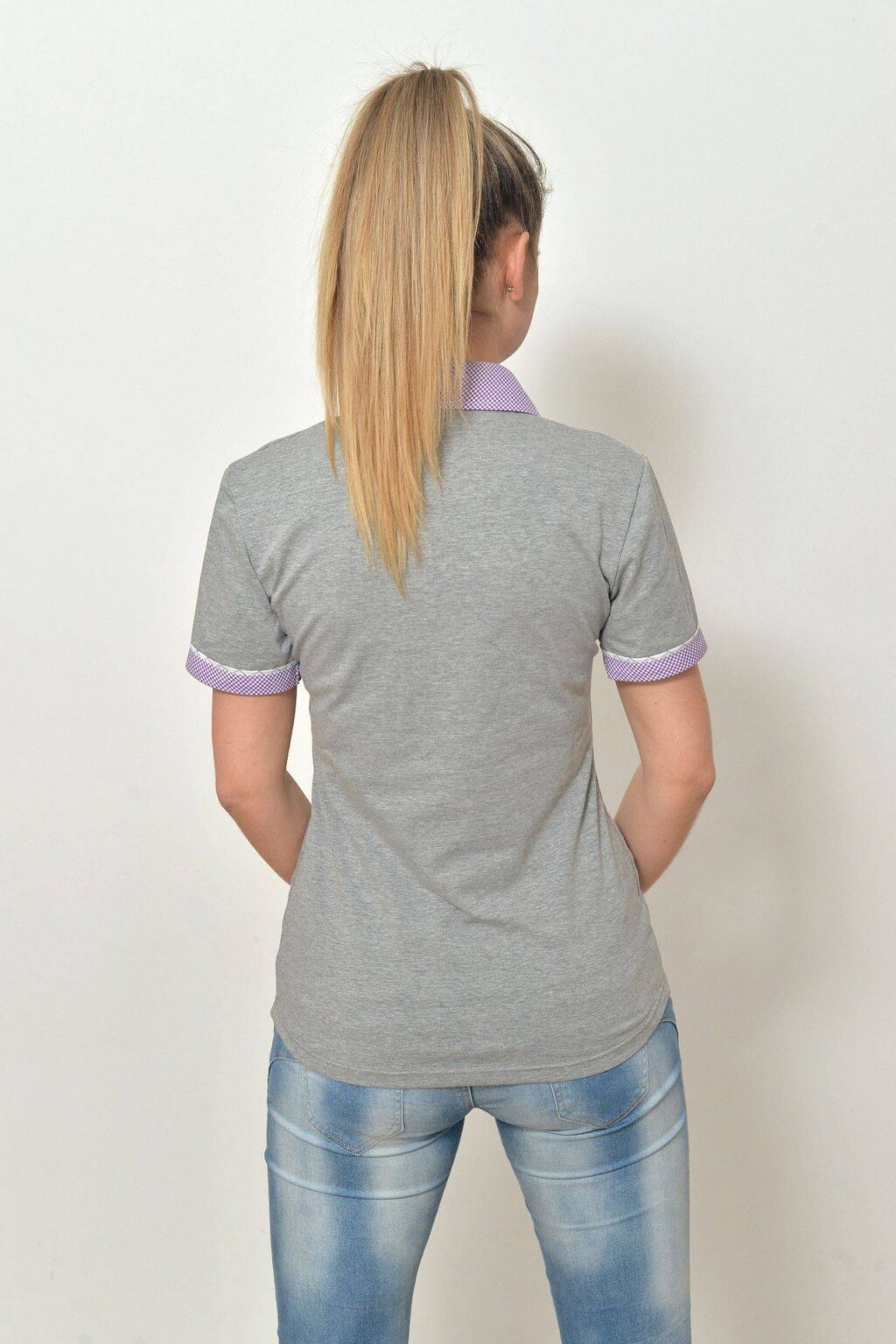 Dámská polokošile šedá, fialový límeček