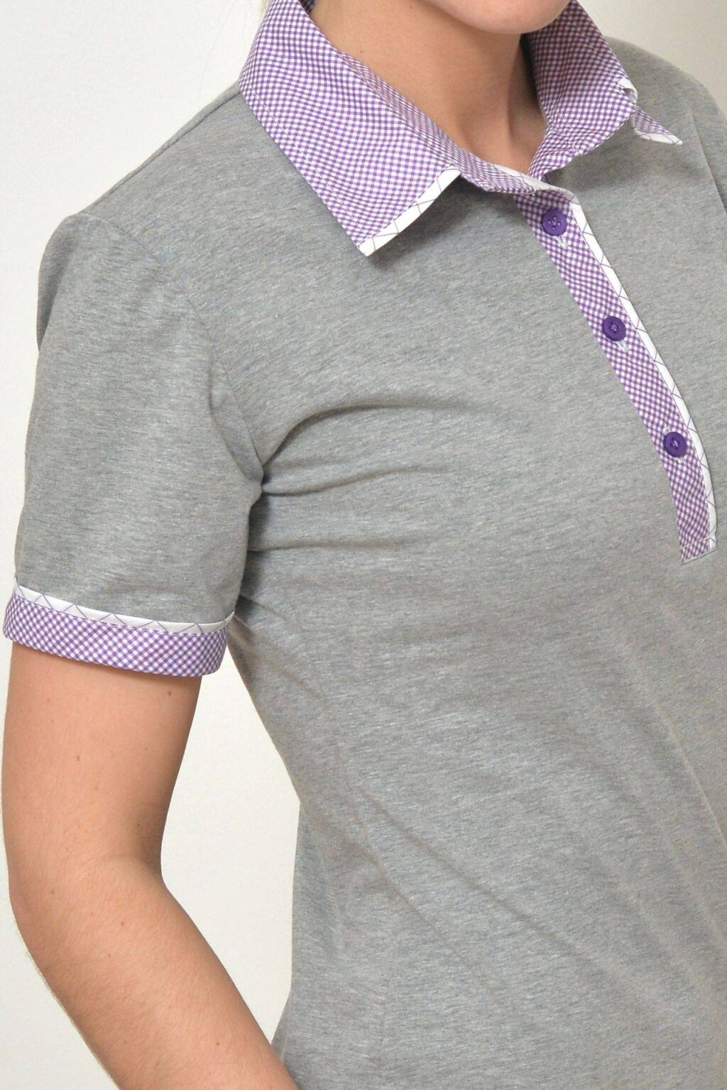 Dámská polokošile šedá, fialový límeček