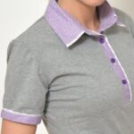 Dámská polokošile šedá, fialový límeček