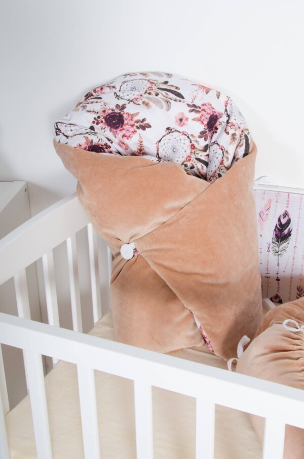 Péřová oboustranná zavinovačka - vzor lapače snů, béžový samet