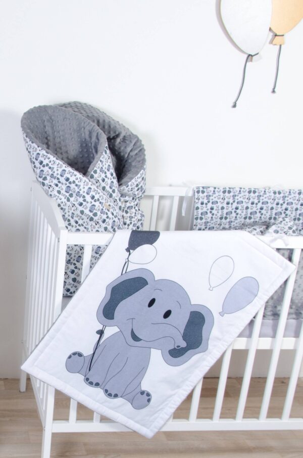 Přikrývka - vzor slon, šedé minky