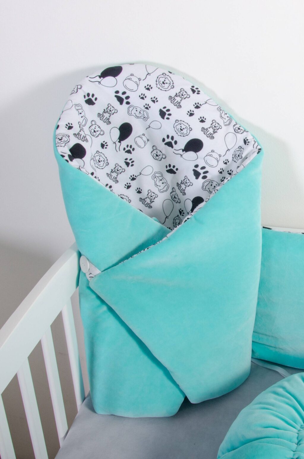 Rychlozavinovačka - vzor zvířátka, tyrkysový samet