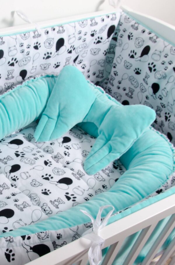 Stabilizační polštářek andělská křídla - vzor zvířátka, tyrkysový samet