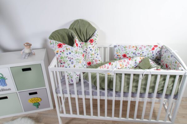 Plochý mantinel a rychlozavinovačka - vzor louka, olivový samet