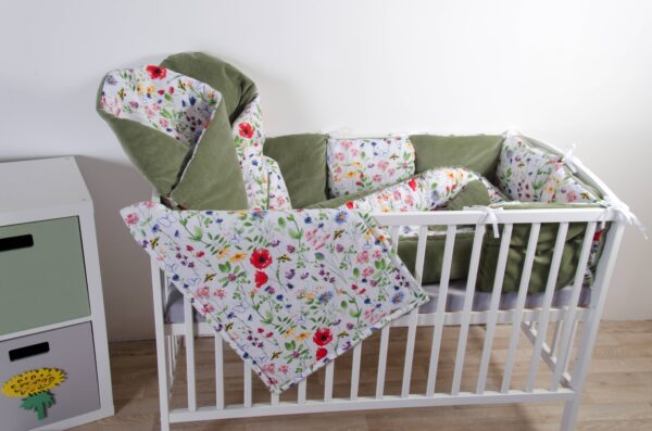 Set do postýlky - vzor louka, olivový samet