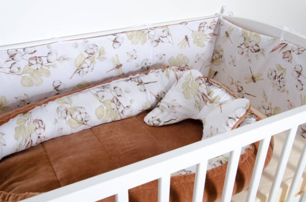 Oboustranné hnízdečko - vzor květy bavlny, karamelový samet