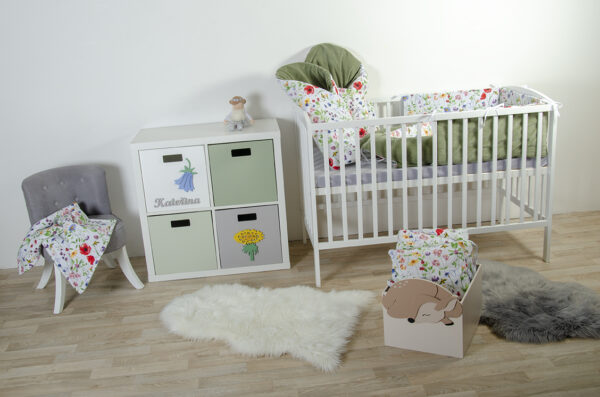 Rychlozavinovačka a plochý mantinel - vzor louka, olivový samet