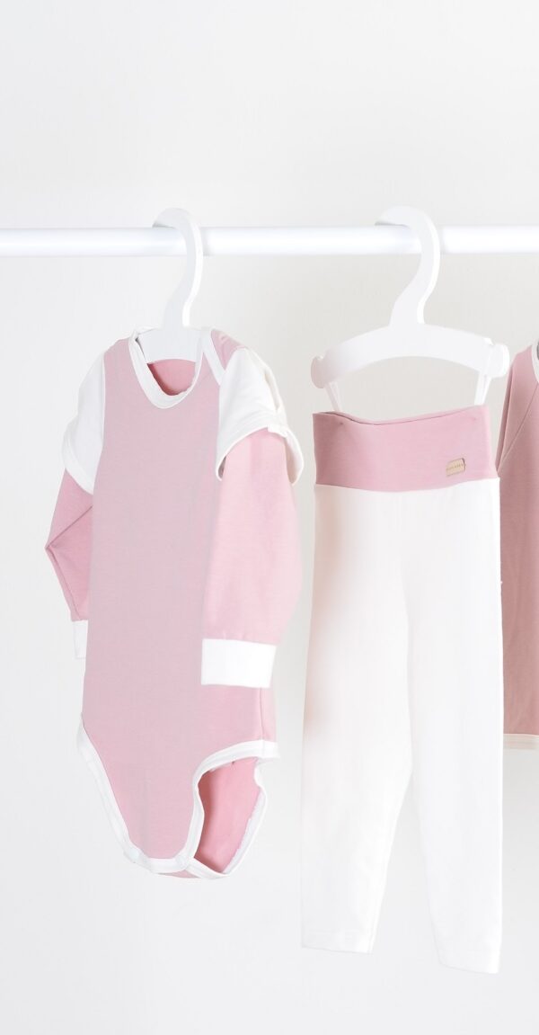 Set body s dlouhým rukávem a legíny - starorůžová