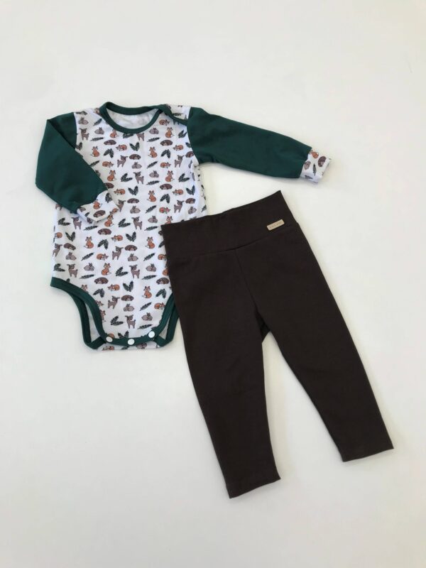 Set body s dlouhým rukávem a tepláky - vzor les