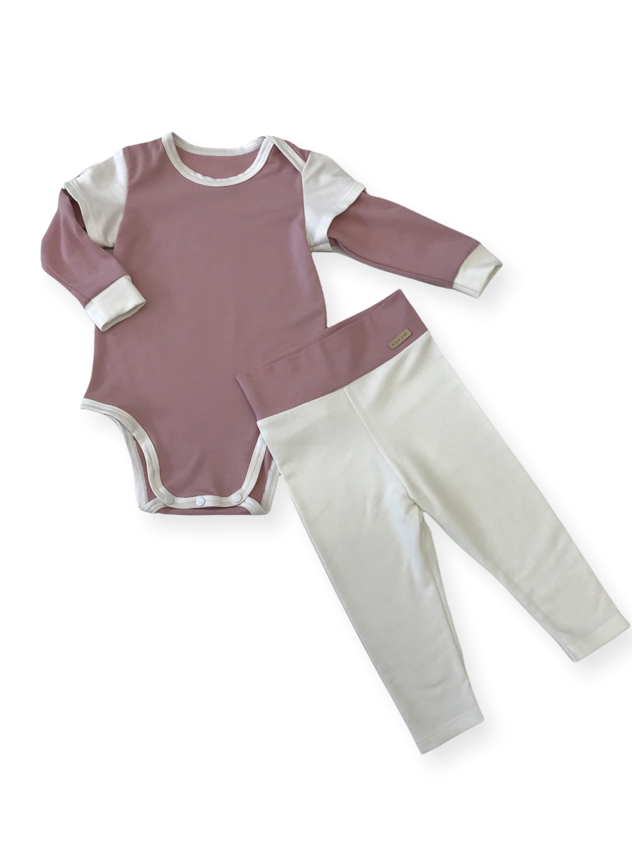 Set body s dlouhým rukávem a legíny - starorůžvá