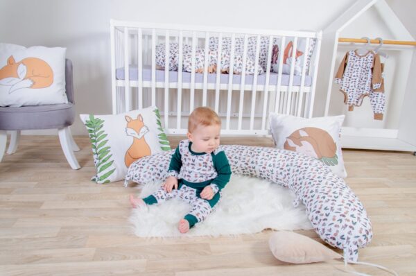 Set body s dlouhým rukávem, tepláky a kojící polštář - vzor lesní zvířátka, zelené