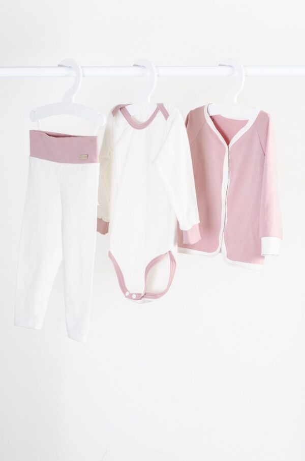 Set body s dlouhým rukávem, legíny a kabátkem z bambusu - starorůžová