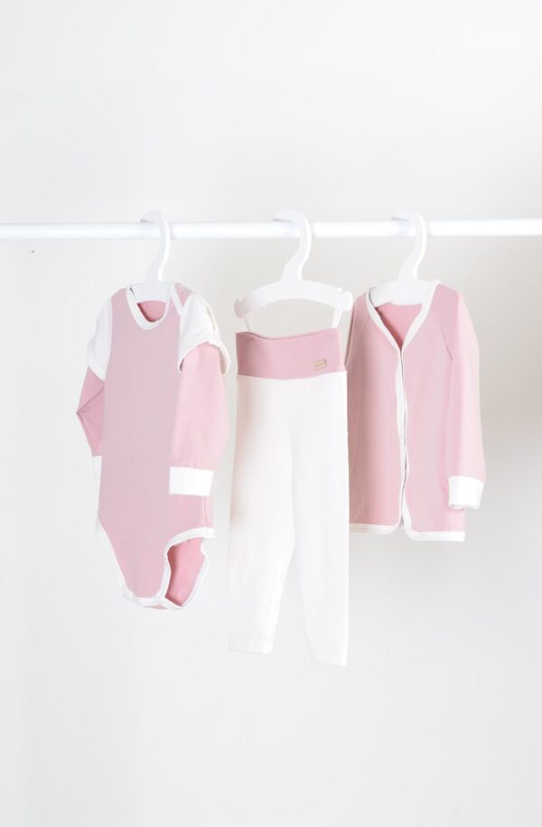 Set body s dlouhým rukávem, legíny a kabátkem z bambusu - starorůžová