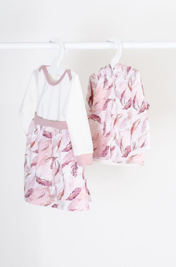 Set body se sukní a kabátkem z bambusu - vzor pírka